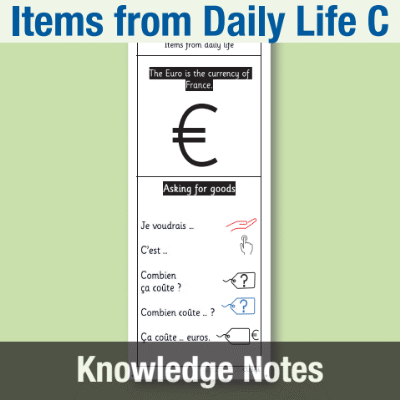 Image of Year 6 French C (Items from Daily Life) Knowledge Notes KN CUSP Resource