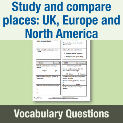Image of Year 6 Geography (Study and compare places: UK, Europe and North America) Vocabulary Questions VQ CUSP Resource