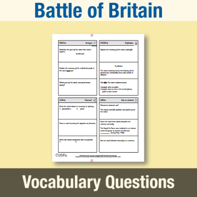 Image of Year 6 History (Battle of Britain) Vocabulary Questions VQ CUSP Resource