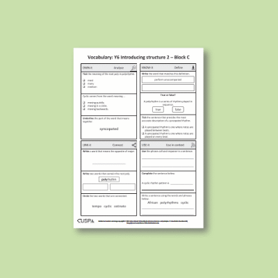 Y6 Music C (Introducing Structure 2) Vocabulary Questions VQ