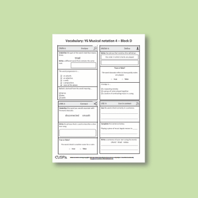 Y6 Music D (Musical Notation 4) Vocabulary Questions VQ