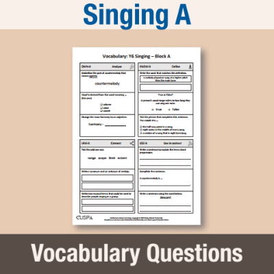Image of Year 6 Music A (Singing) Vocabulary Questions VQ CUSP Resource