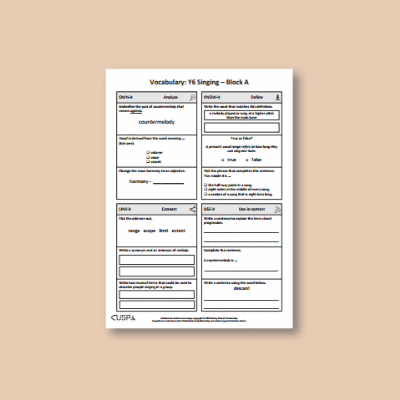 Y6 Music A (Singing) Vocabulary Questions VQ