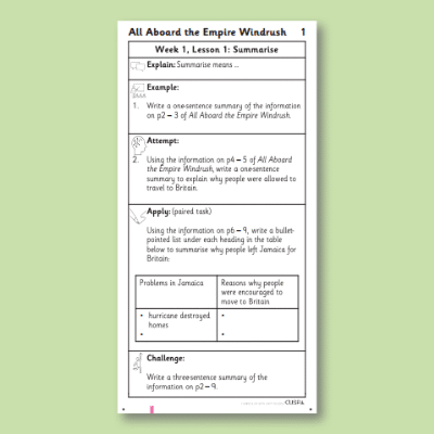 Y6 Reading (All aboard the Empire Windrush 1) Knowledge Notes KN