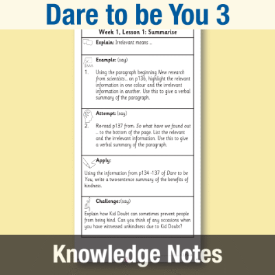 Image of Year 6 Reading (Dare to be You 3) Knowledge Notes KN CUSP Resource