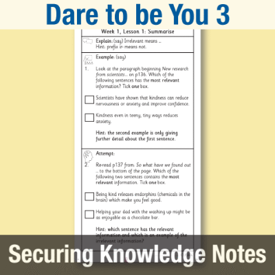 Image of Year 6 Reading (Dare to be You 3) Knowledge Notes SKN CUSP Resource