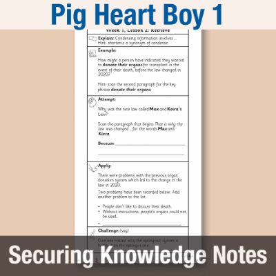 Image of Year 6 Reading (Pig Heart Boy 1) Knowledge Notes SKN CUSP Resource