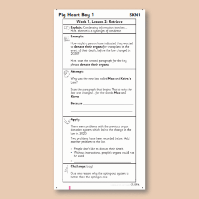 Y6 Reading (Pig Heart Boy 1) Knowledge Notes SKN