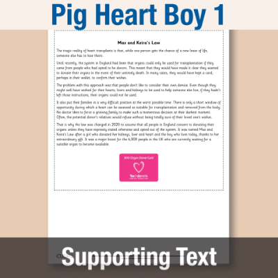 Image of Year 6 Reading (Pig Heart Boy 1) Supporting Text ST CUSP Resource