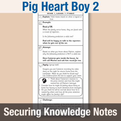 Image of Year 6 Reading (Pig Heart Boy 2) Knowledge Notes SKN CUSP Resource