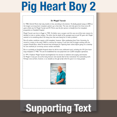 Image of Year 6 Reading (Pig Heart Boy 2) Supporting Text ST CUSP Resource