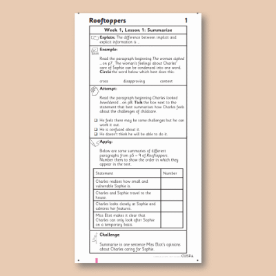Y6 Reading (Rooftoppers 1) Knowledge Notes KN