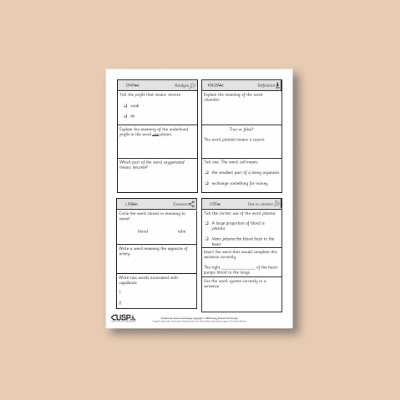 Y6 Science (Animals, including Humans - Circulatory System) Vocabulary Questions VQ