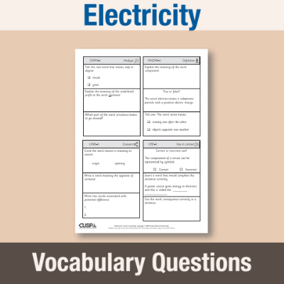 Image of Year 6 Science (Electricity) Vocabulary Questions VQ CUSP Resource