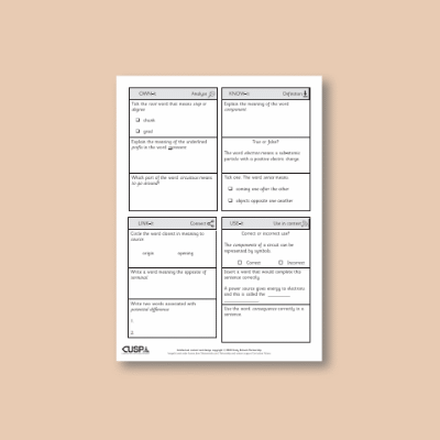 Y6 Science (Electricity) Vocabulary Questions VQ