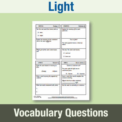 Image of Year 6 Science (Light) Vocabulary Questions VQ CUSP Resource