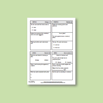 Y6 Science (Light) Vocabulary Questions VQ