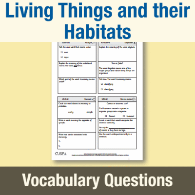 Image of Year 6 Science (Living Things and their Habitats) Vocabulary Questions VQ CUSP Resource