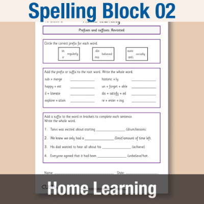 Image of Year 6 Spelling Block 02 Home Learning HL CUSP Resource