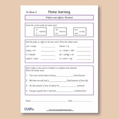 Y6 Spelling Block 02 Home Learning HL
