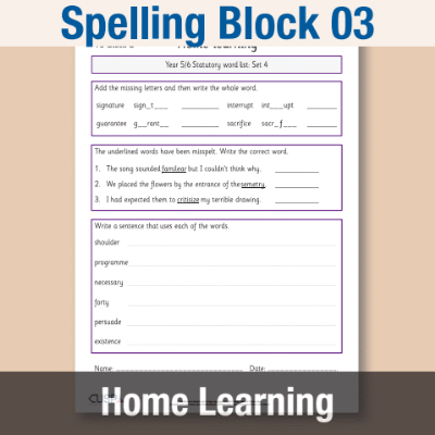 Image of Year 6 Spelling Block 03 Home Learning HL CUSP Resource