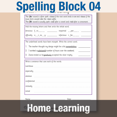 Image of Year 6 Spelling Block 04 Home Learning HL CUSP Resource