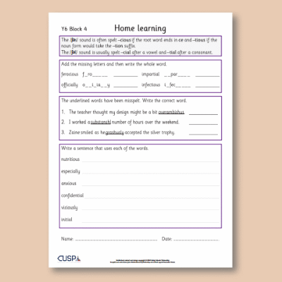 Y6 Spelling Block 04 Home Learning HL