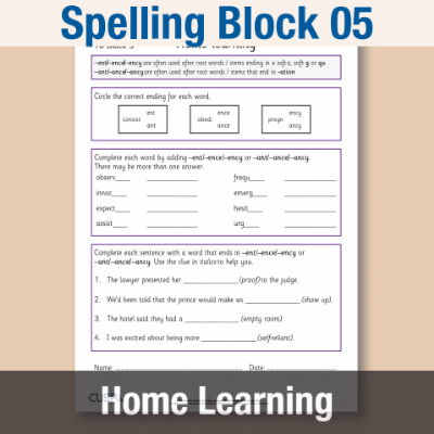 Image of Year 6 Spelling Block 05 Home Learning HL CUSP Resource