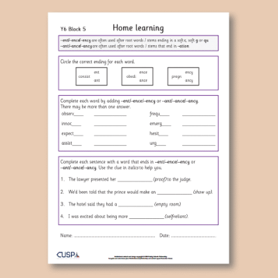 Y6 Spelling Block 05 Home Learning HL