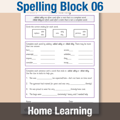 Image of Year 6 Spelling Block 06 Home Learning HL CUSP Resource