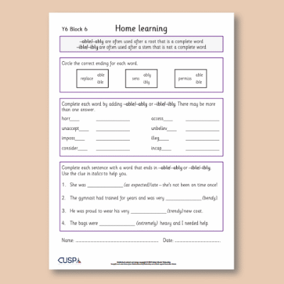 Y6 Spelling Block 06 Home Learning HL