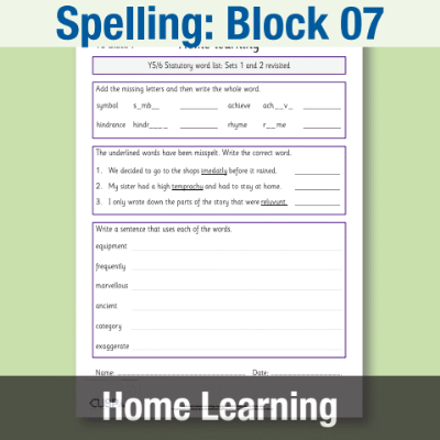 Image of Year 6 Spelling Block 07 Home Learning HL CUSP Resource