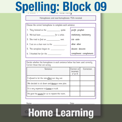 Image of Year 6 Spelling Block 09 Home Learning HL CUSP Resource
