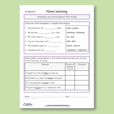 Y6 Spelling Block 09 Home Learning HL