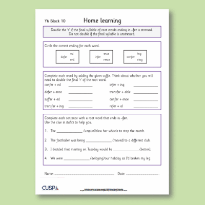 Y6 Spelling Block 10 Home Learning HL