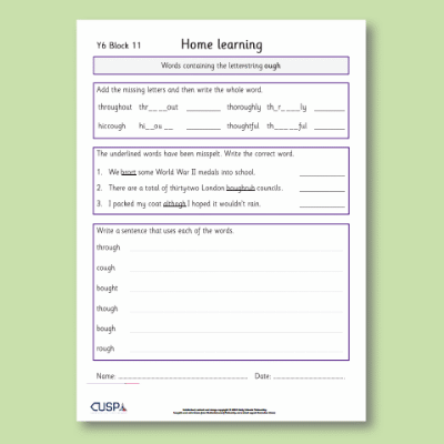 Y6 Spelling Block 11 Home Learning HL