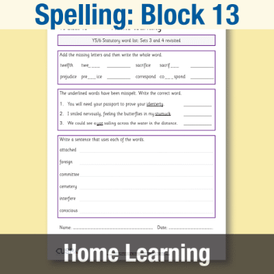Image of Year 6 Spelling Block 13 Home Learning HL CUSP Resource