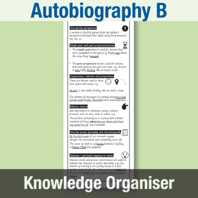 Image of Year 6 Writing B (Autobiography) Knowledge Organiser KO CUSP Resource