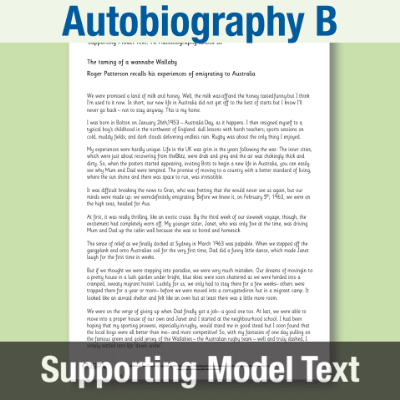 Image of Year 6 Writing B (Autobiography) Supporting Model Text SMT CUSP Resource