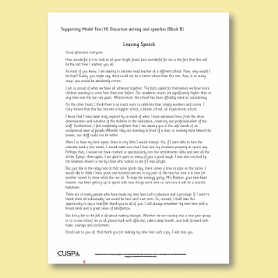 Y6 Writing B (Discursive Writing and Speeches) Supporting Model Text SMT