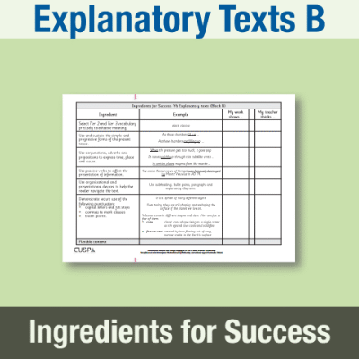 Image of Year 6 Writing B (Explanatory Texts) Ingredients for Success IFS CUSP Resource