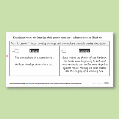Y6 Writing A (Extended Third Person Narrative: Adventure Stories) Knowledge Notes KN