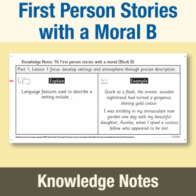 Image of Year 6 Writing B (First Person Stories with a Moral) Knowledge Notes KN CUSP Resource