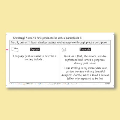 Y6 Writing B (First Person Stories with a Moral) Knowledge Notes KN