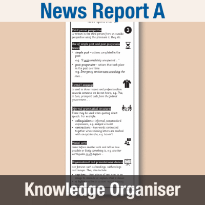 Image of Year 6 Writing A (News Report) Knowledge Organiser KO CUSP Resource