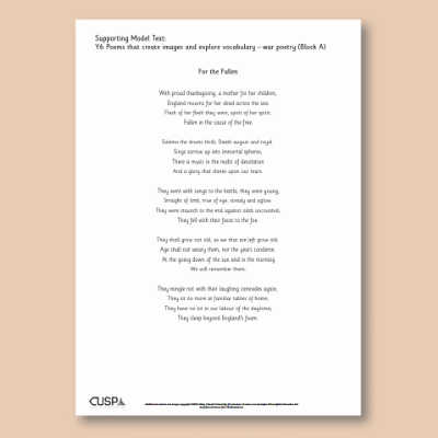 Y6 Writing A (Poems that Create Images and Explore Vocabulary: War Poetry) Supporting Model Text SMT