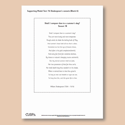 Y6 Writing A (Shakespeare’s Sonnets) Supporting Model Text SMT