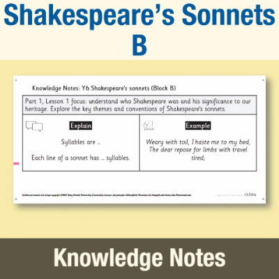 Image of Year 6 Writing B (Shakespeare’s Sonnets) Knowledge Notes KN CUSP Resource