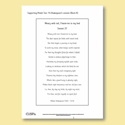 Y6 Writing B (Shakespeare’s Sonnets) Supporting Model Text SMT