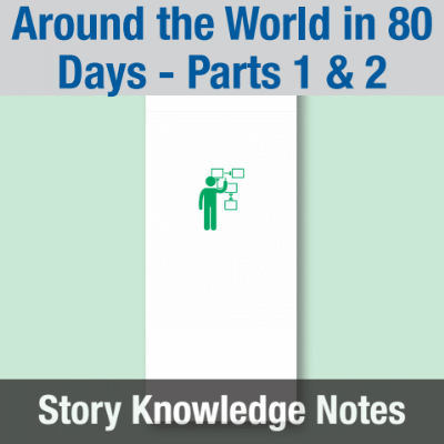 Image of Year 07 Communication (Around the World in 80 Days - Parts 1 & 2) Story Knowledge Notes CUSP ResourceAccess Autumn 277x102mm Printed in Black;    8 Leaf Set in pads of 16